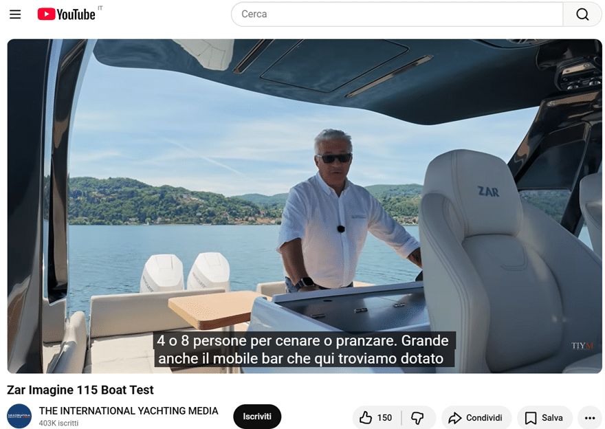 YouTube channel of The International Yachting Media example